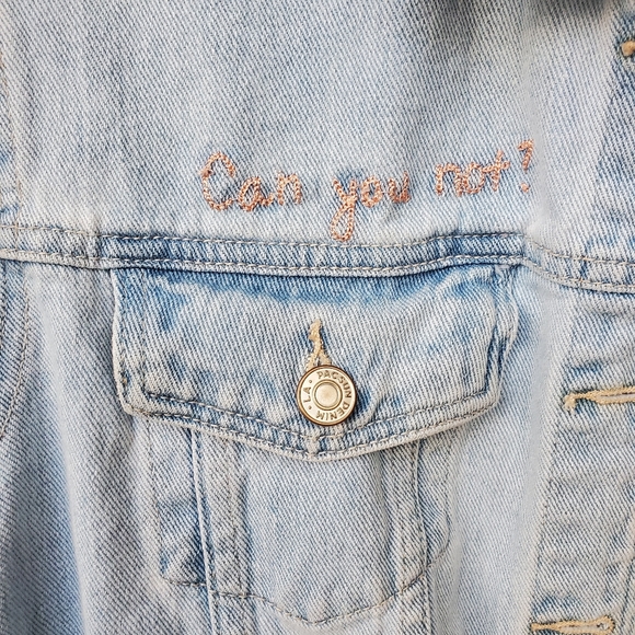 PAC SUN - Y2K Embroidery Sayings Jean Jacket with Pockets Large - Picture 3 of 16